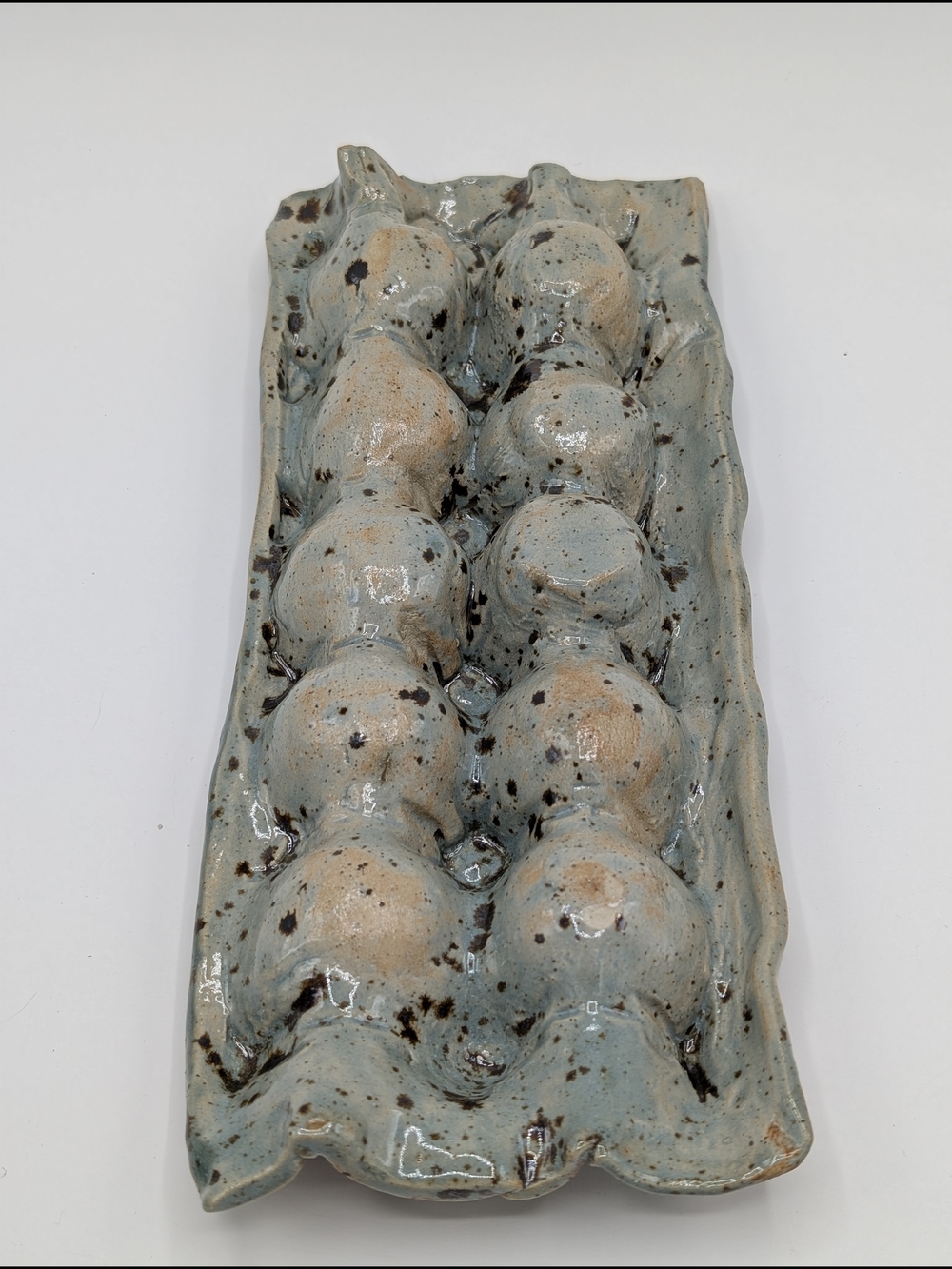Hand Crafted Speckled Blue and Tan Ceramic Egg Tray